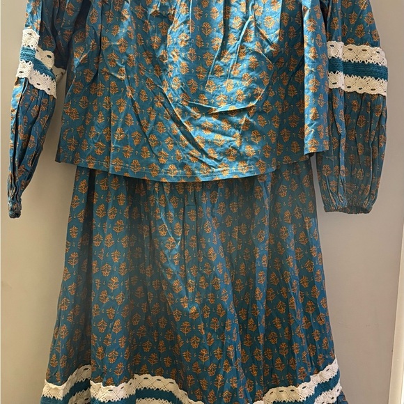 NWT Luna Moon Maxi Skirt Set 2pc Teal Peasant Crocheted Ruffled Boho - Medium - Picture 4 of 7